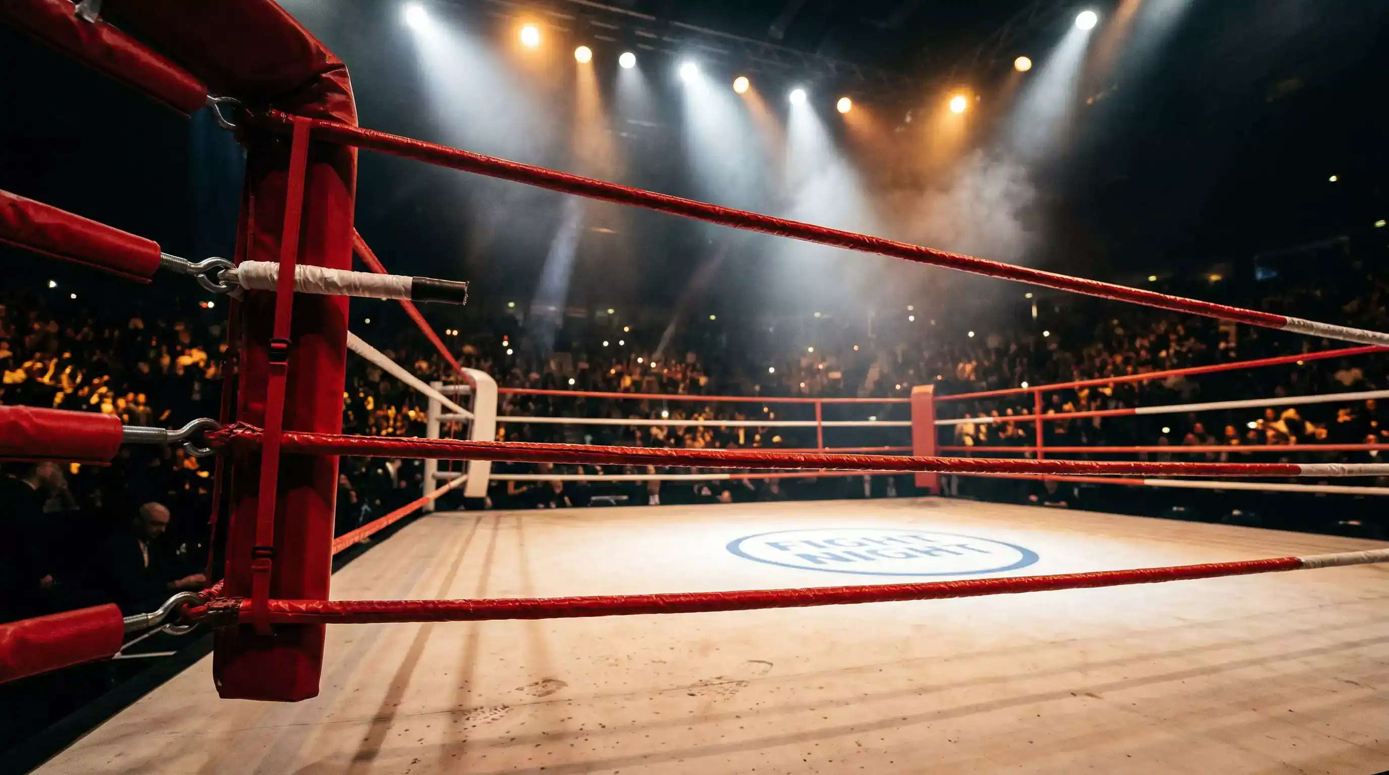 Box Wetten Deutschland - Boxring mit Scheinwerferlicht bei einem professionellen Kampfabend
